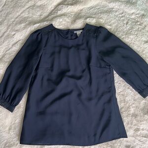 H&M Navy Blouse with Embellished Sleeves